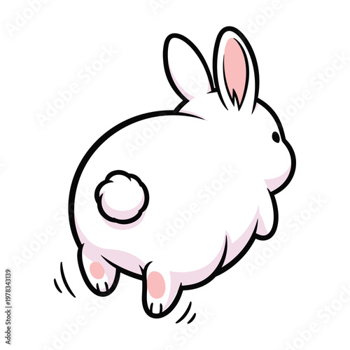 White bunny rabbit jumping with round tail
