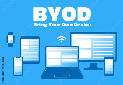 BYOD 私的デバイスの業務利用イメージの背景イラスト素材 ベクター 