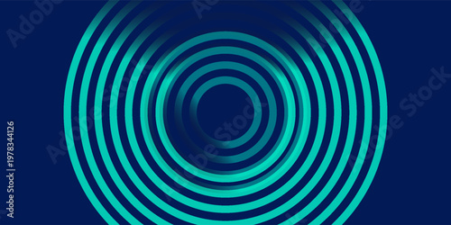 Blue abstract background with glowing circles. Swirl circular lines pattern. Geometric spiral. Twirl element. Modern graphic design. Futuristic technology concept. Vector illustration