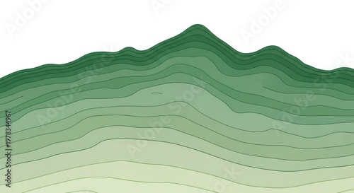 Abstract green topographic contour lines illustrating a mountain range isolated on white background