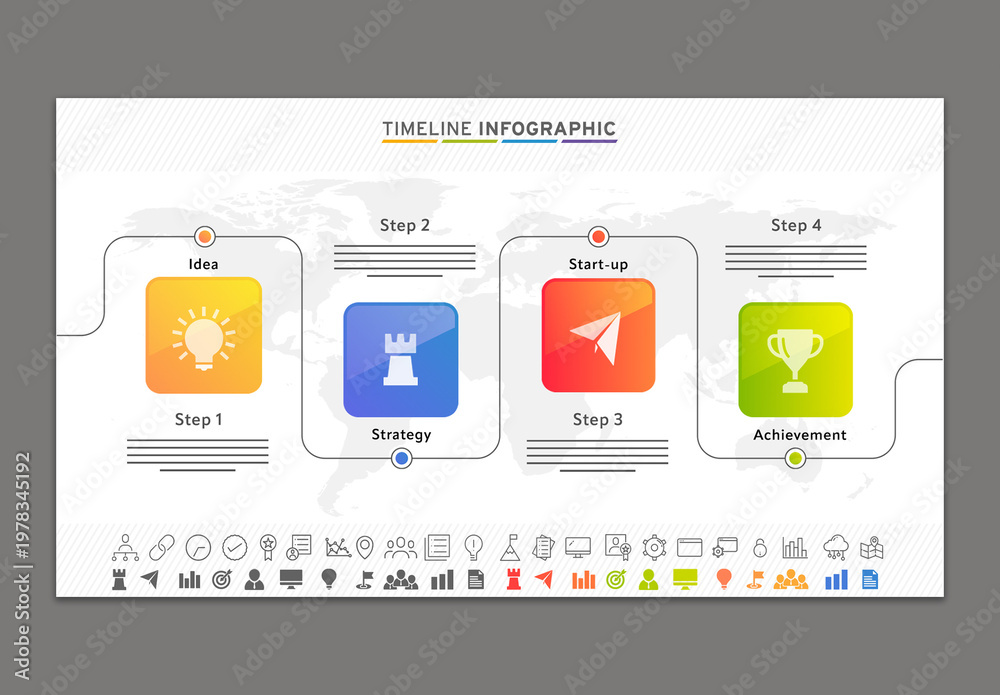 Editable Business Timeline Infographic Template with Colorful 4 Steps ...