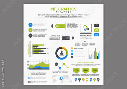 Editable Modern Business Infographic Elements Template for Marketing Plans and Data Reports.