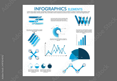 Editable Professional Business Infographic Elements Template for Data Visualization and Corporate Reports in White and Blue Theme.