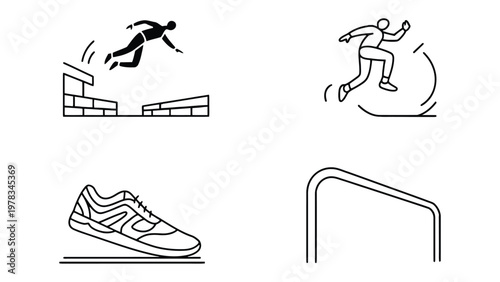 Parkour Illustrations: Dynamic black and white illustrations of parkour athletes in action, showcasing the agility and skill of the sport.