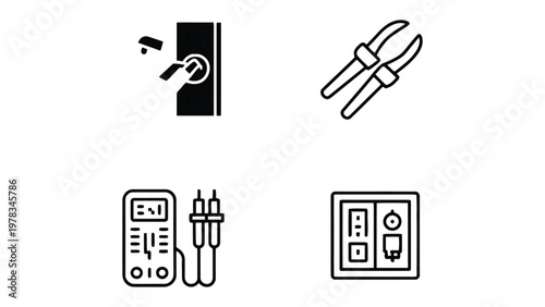 Electrical Tools Collection: A curated collection of essential electrical tools, perfect for various industry applications, presented in a clean, minimalist style. 