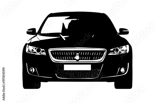 Luxury Sedan Car Front Silhouette - Automotive Vehicle Vector Icon Isolated on White Background