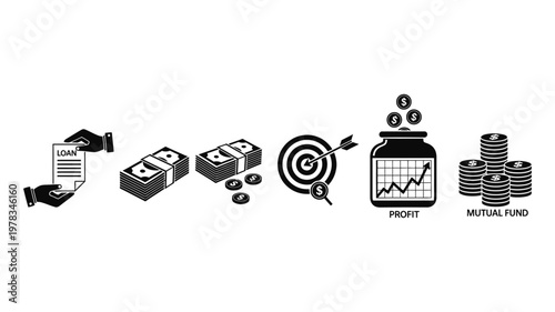 Financial icons for business and investment.