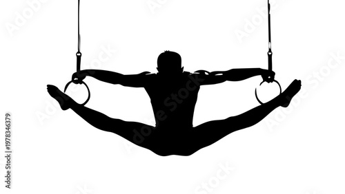 Gymnastics Ring Silhouette - Male Athlete Still Rings Performance Sports Vector Icon Isolated on White