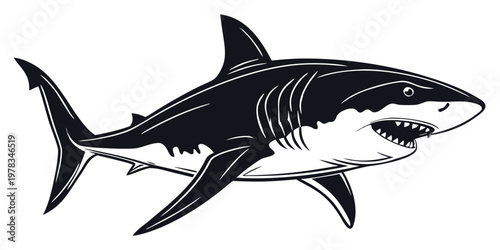 Great White Shark Silhouette Vector - Isolated Marine Predator Illustration