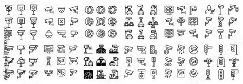 Surveillance icons with camera dome bullet outline