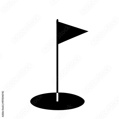 Golf Hole with Flag Silhouette Vector - Golfing Green and Pin Icon Illustration