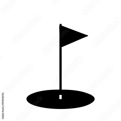 Golf Hole with Flag Silhouette Vector - Golfing Green and Pin Icon Illustration