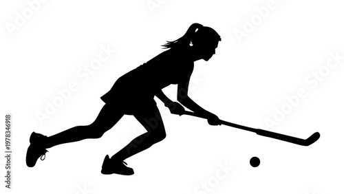 Female Field Hockey Player Silhouette Vector - Athlete Running with Stick and Ball Illustration