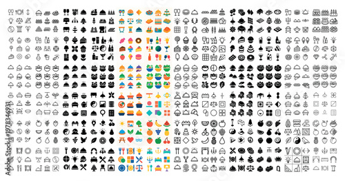 Miscellaneous icons with food travel nature outline