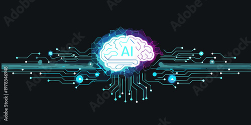 Abstract digital brain with glowing circuits and artificial intelligence concept
