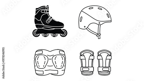 Inline skating set: A collection of inline skates and safety gear, ready for action and ensuring a safe and exciting experience. 