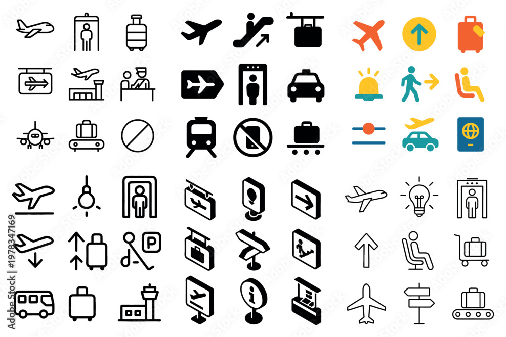 Naklejka premium Travel icons with airplane luggage passport colorful