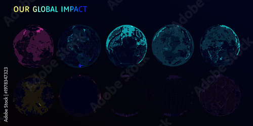 Abstract representation of global impact with colorful textured oval shapes
