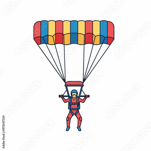 Skydiver descending with a colorful parachute vector illustration