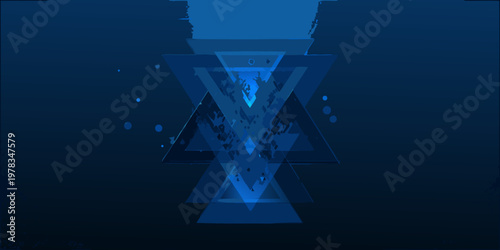 Abstract geometric design featuring nested triangles in shades of blue