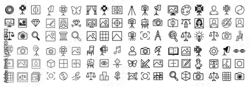 Photography icons with camera tripod lens minimal