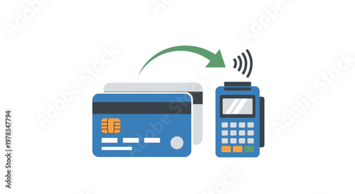 Contactless payment transaction illustration of credit cards and a terminal