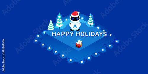 Festive astronaut and winter scene wish everyone happy holidays