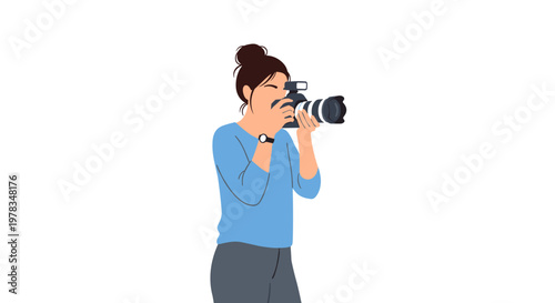 Woman Photographer Capture Photo With Camera Laying Down Artistic View