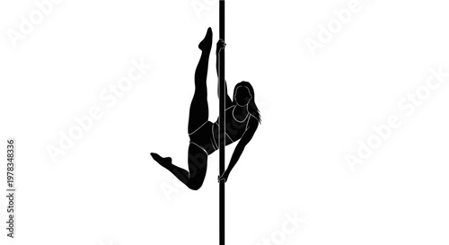Silhouette of a Woman Performing a Pole Dance Move on a White Background