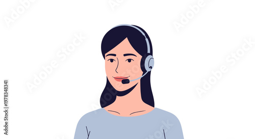 Illustrated Portrait of a Friendly Woman Customer Service Representative with Headset