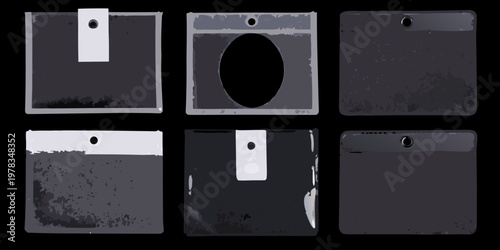 Arrangement of six rectangular objects with a single circular opening