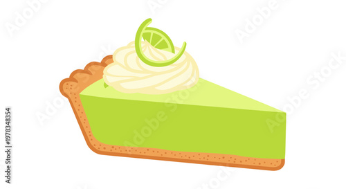 Slice of Key Lime Pie with Whipped Cream and Lime Garnish