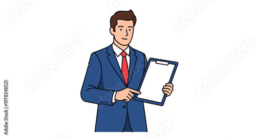 Professional man in suit present digital tablet with empty screen for copy space