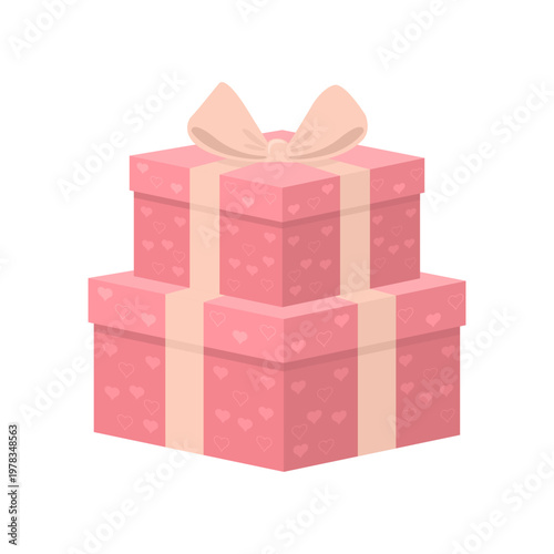 Gift Boxes with Ribbon and Bow. Flat vector decorative wrapped giftbox