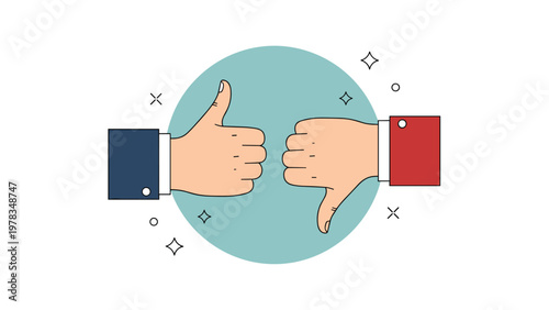 Comparison of a hand showing a thumbs up gesture and another hand showing a thumbs down gesture for feedback.