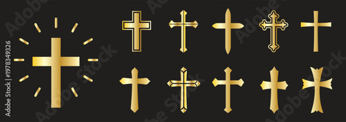 Christian cross symbols collection, religious icon set, ornate decorative crosses, simple modern cross designs, faith spirituality icons, Christianity graphic illustration