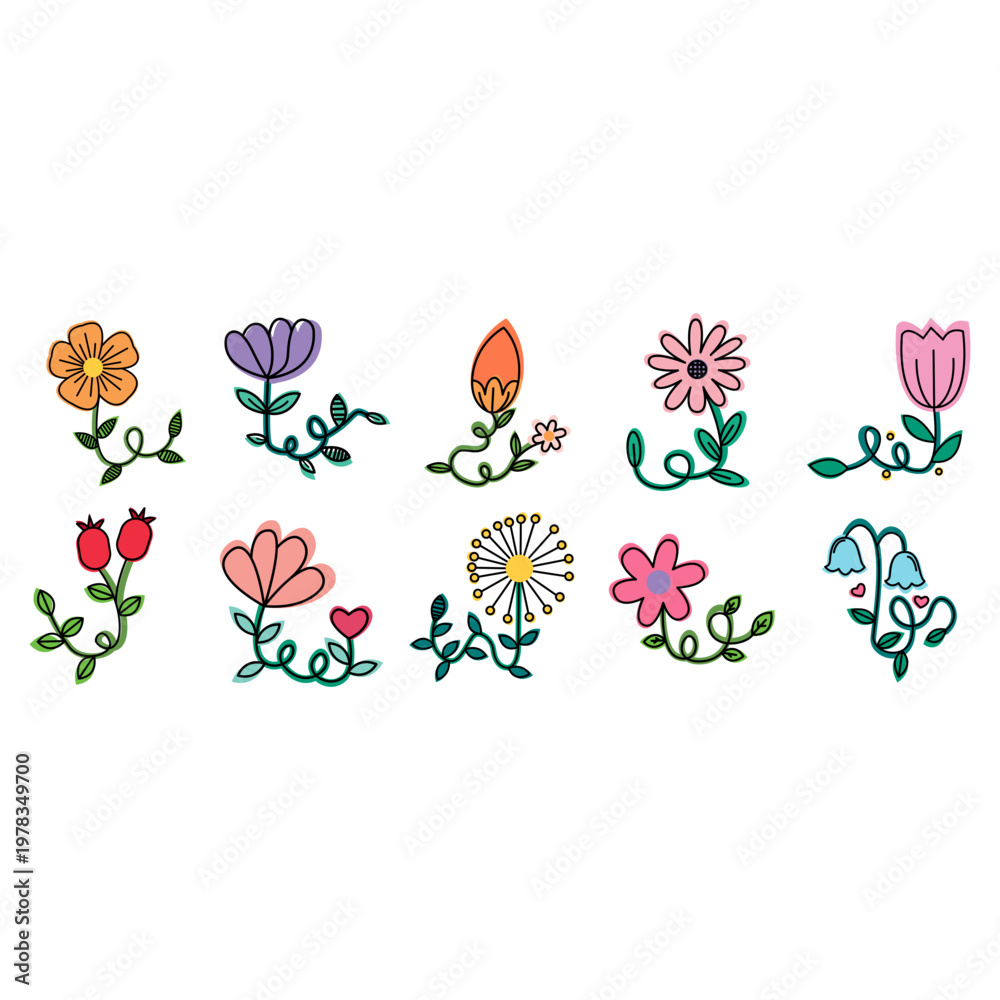 Fototapeta premium Cartoon Flower Doodle Illustration 