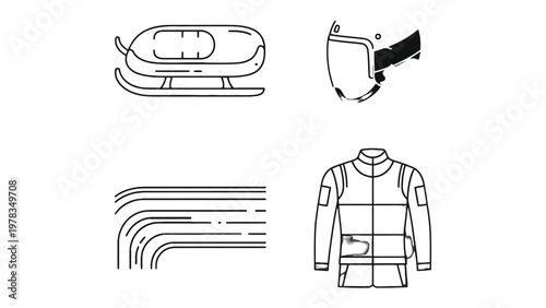 Winter Sport Essentials: A collection of meticulously drawn winter sports equipment and gear, perfect for illustrating the thrill of the slopes or the precision of competitive winter events.