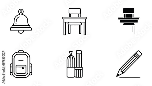 Education Icons Collection: An orderly collection of simple line icons symbolizing the fundamentals of learning, ready for educational design. 