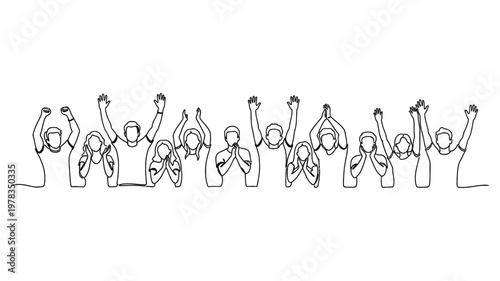 Diverse group of people celebrating together. Continuous line style. Hand drawn. Line art. Vector design. illustrations