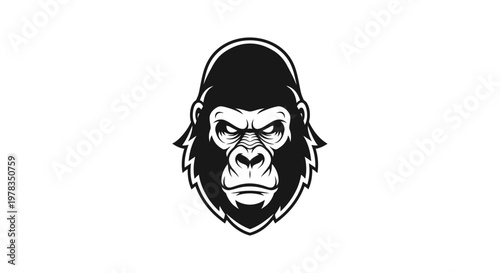 Fierce Gorilla Face Logo - Black and White Vector Graphic
