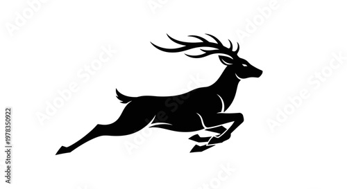 Majestic Stag Silhouette Running Wild, Antlers Up, Dynamic Motion