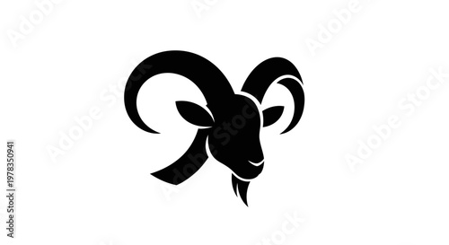 Black Silhouette of a Ram's Head with Curly Horns, Zodiac Sign Aries
