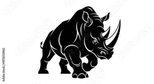 Powerful Black Rhinoceros Silhouette Icon Vector Art