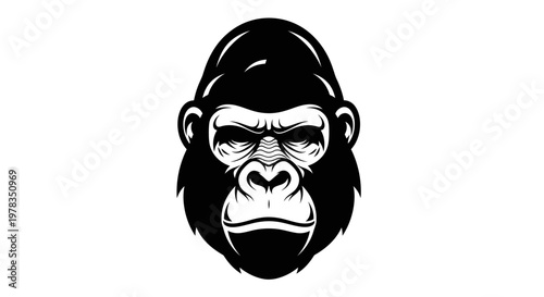 Fierce Gorilla Head Silhouette, Powerful Primate Face, Wild Animal Art