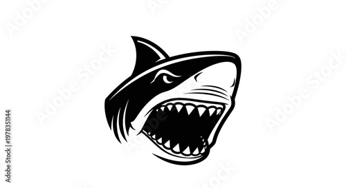 Aggressive Shark Head Silhouette, Fierce Predator Mouth Open, Danger Symbol