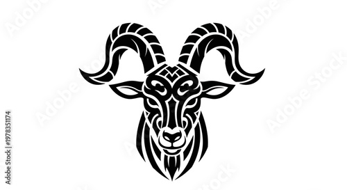 Tribal Capricorn Zodiac Sign Symbol, Stylized Ram Head Silhouette