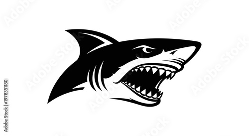 Aggressive Shark Head Silhouette, Fierce Marine Predator, Vector Art