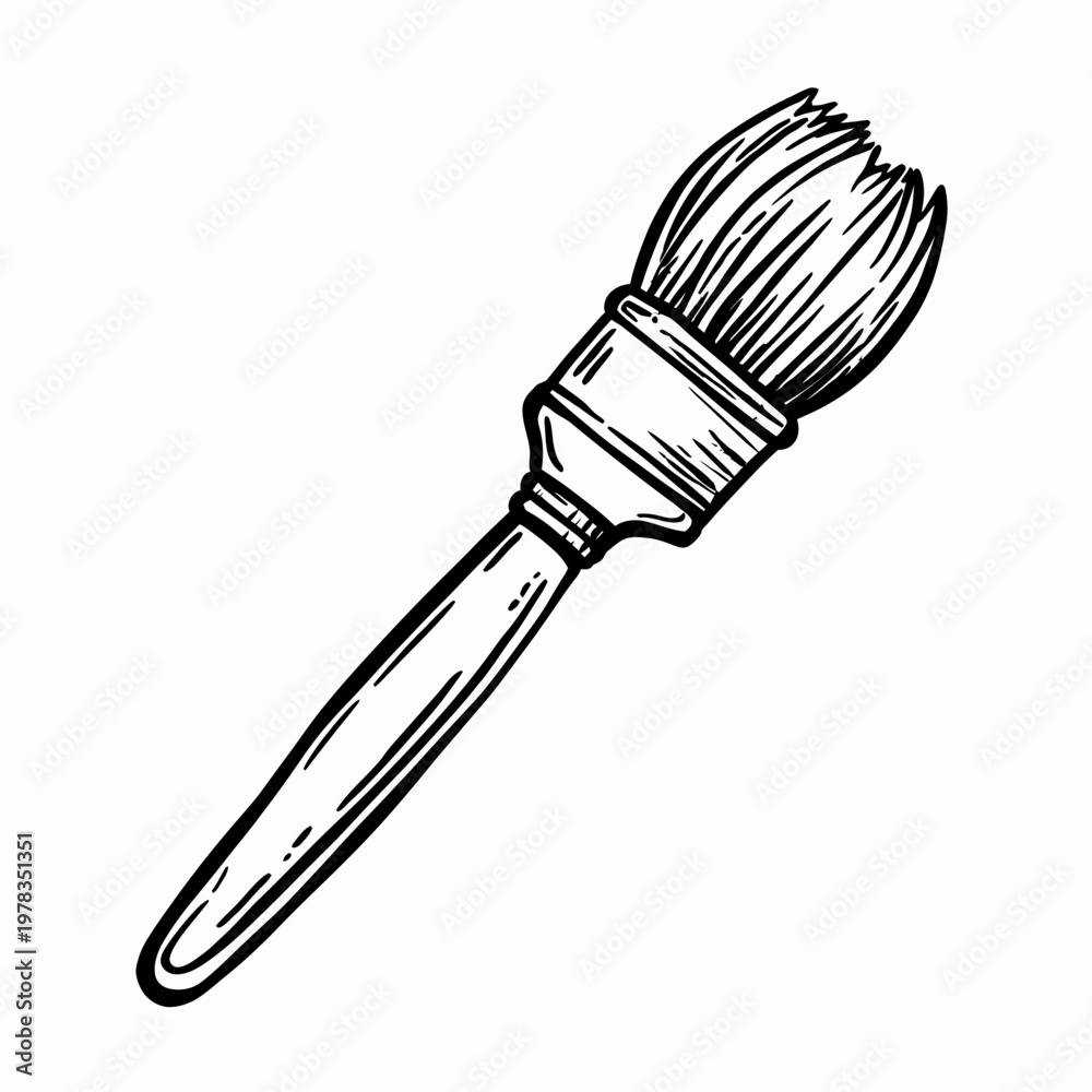 Obraz premium Paintbrush featuring bristles and a wooden handle stands as a versatile tool for artistic expression, home renovation projects, or creative industry concepts.