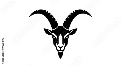 Stylized Black Goat Head Silhouette Icon, Vector Art